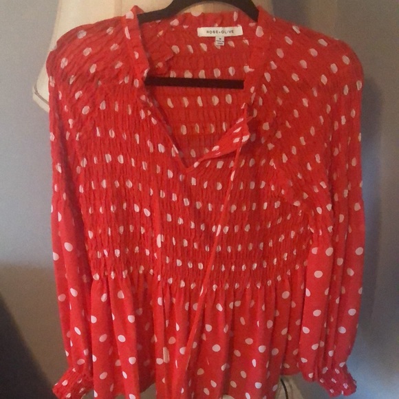 Rose + Olive red blouse with white polka dots - Picture 4 of 5